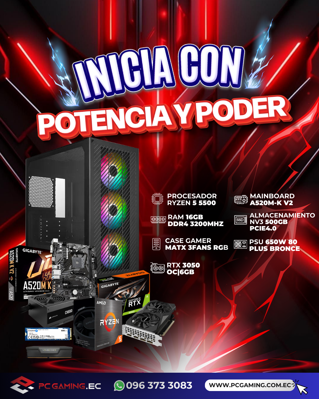 PC PROMO RYZEN 5 5500 + RTX 3050 6GB