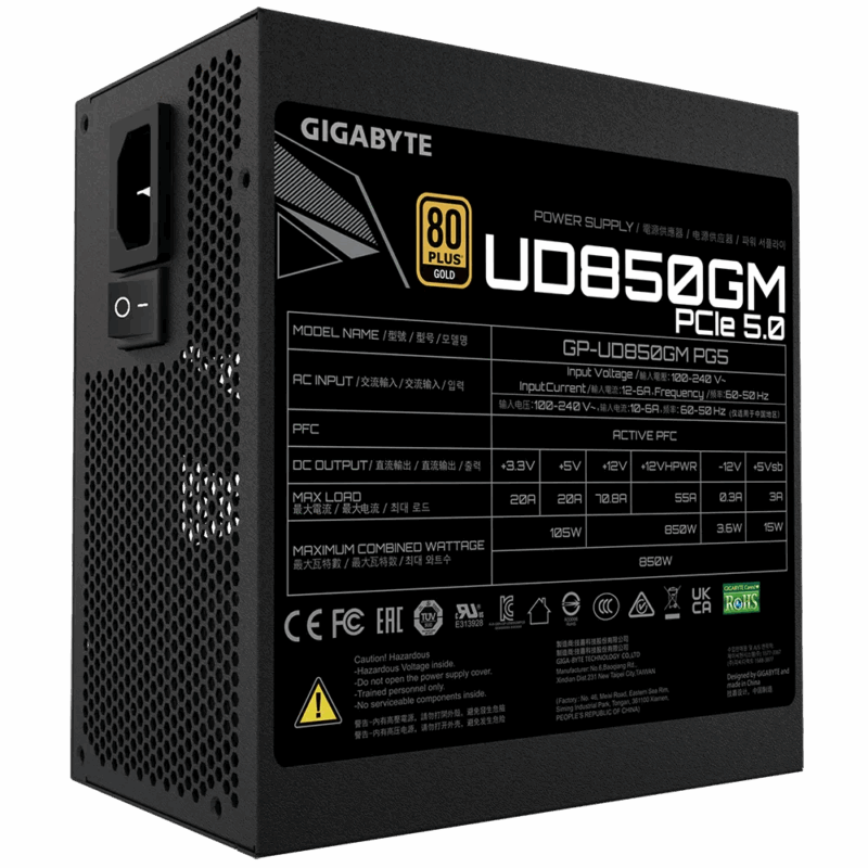 FUENTE DE PODER GIGABYTE UD FULL MODULAR 850W 80 PLUS GOLD PCIe G5 ATX3.0 - Image 6