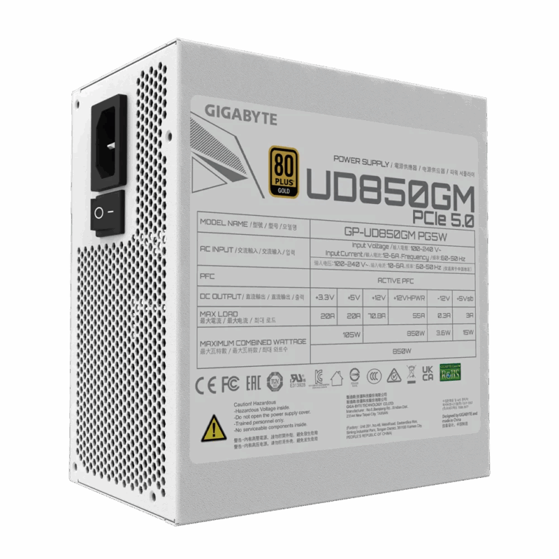 FUENTE DE PODER GIGABYTE UD FULL MODULAR 850W 80 PLUS GOLD PCIe G5 ATX3.0 WHITE - Image 3