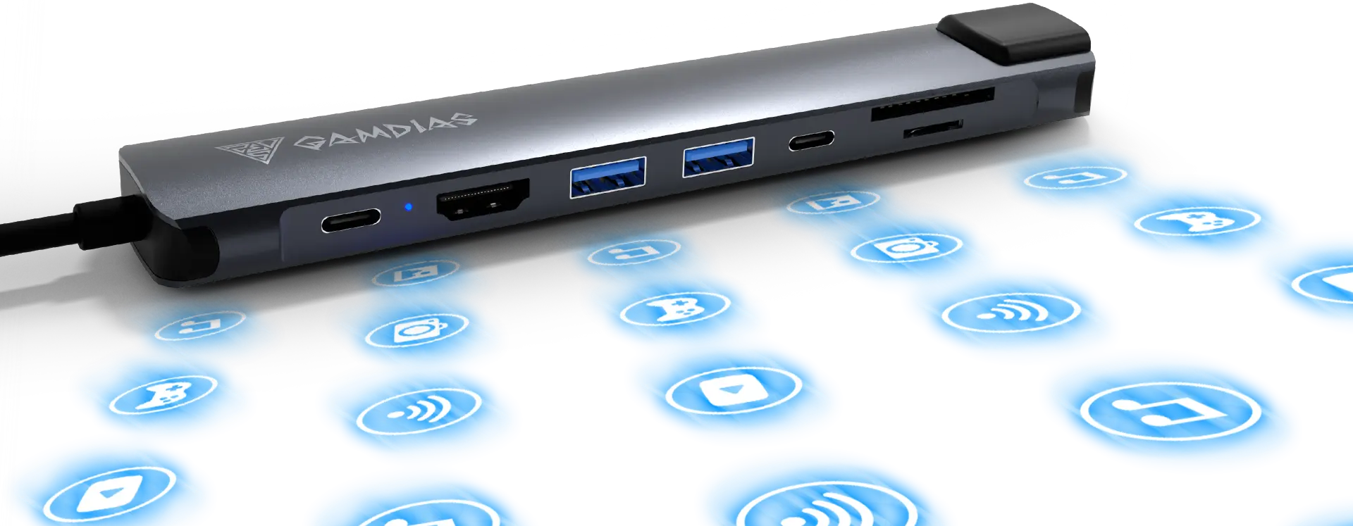 HUB EXTENSOR GAMDIAS MERCURY M1-800 / USB-C/ 2x USB-A/ PD 100W/ HDMI/ RJ45/ SD-MICRO SD - Image 2
