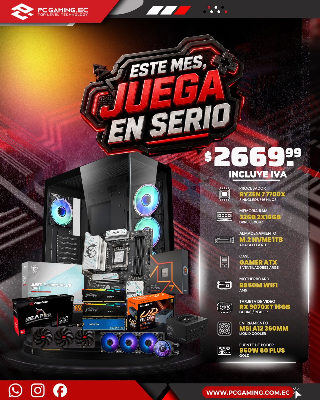 PC GAMER PREDATOR X / RYZEN 7 7700X + RX 9070XT 16GB